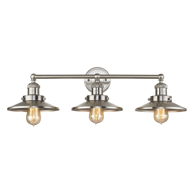 Éclairage pour salle de bain à 3 lumières 28 po English pub - nickel satiné English, H 8 po x l 28 po x P 10 po
