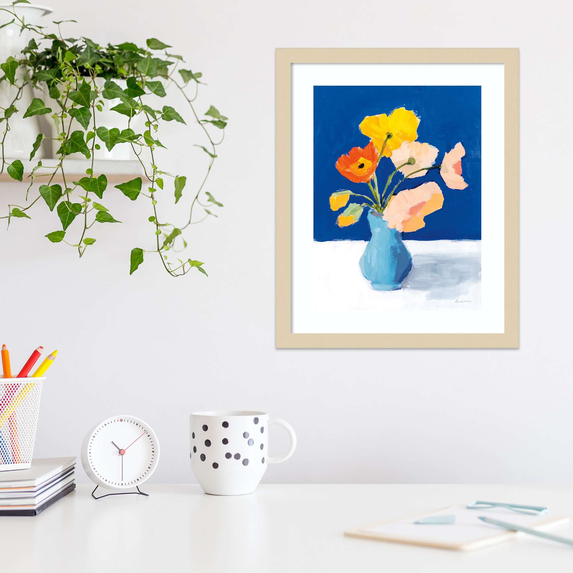 Poppies On Blue by Pamela Munger, Brown, 18.12" H x 14.62" W x 0.88" D