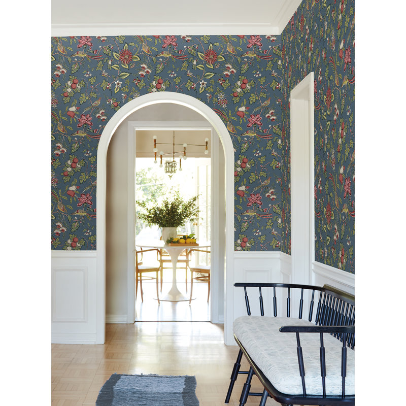 Papier peint indigo Parterre Jacobean, Bleu