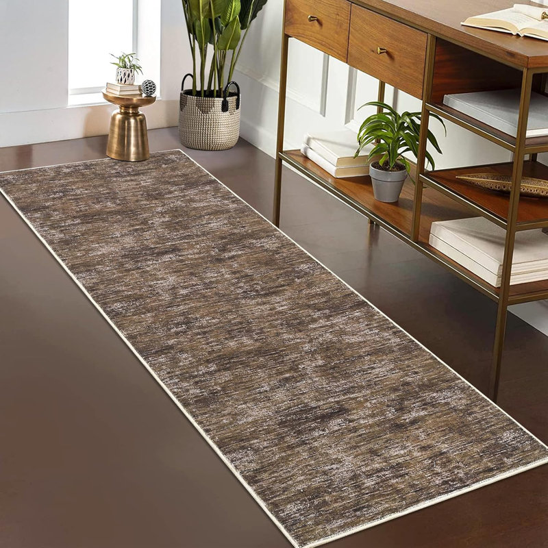2x6 Runner Rug Washable Runner Rug Modern Abstract Runner Mat Hallway Contemporary Solid Rug Non-Slip Foldable Aesthetic Accent Floor Carpet Beige