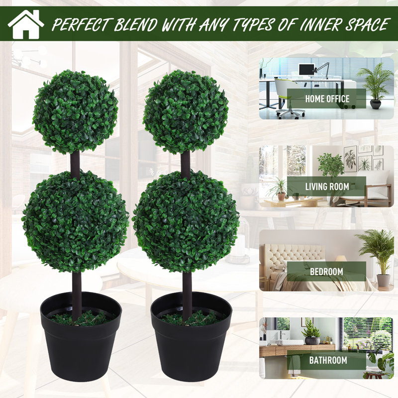 Arbre topiaire à 2 boules pour bureau à domicile, décoration de salon