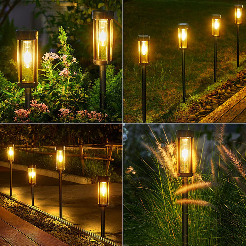 6-Pack Black Solar LED Pathway Lights with Plastic Housing