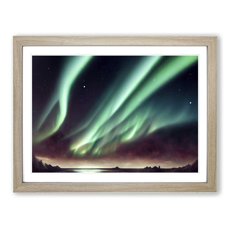 Beautiful Aurora Borealis - Single Picture Frame Print, 25cm H x 34cm W x 2cm D, Grey Framed
