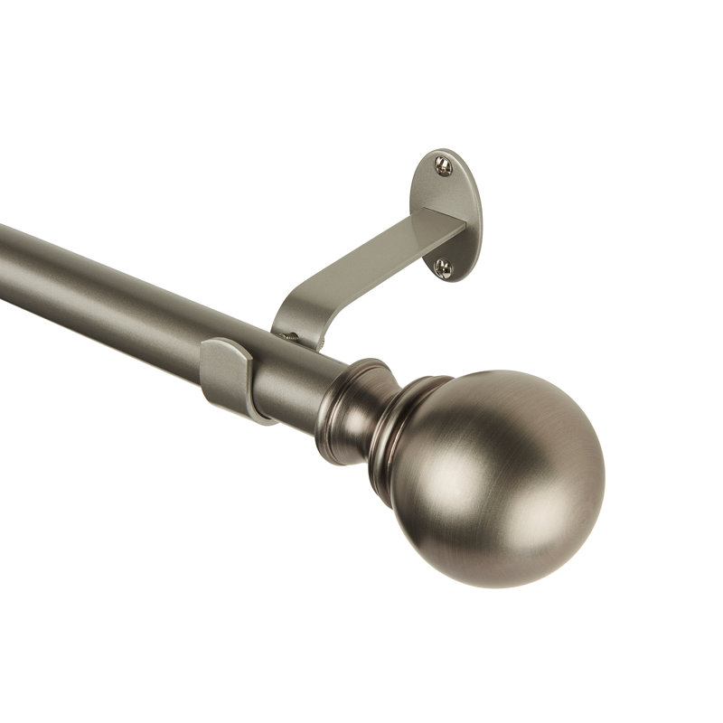 Antique Pewter Adjustable Curtain Rod with Globe Finials, 28"-48"