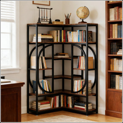 Industrial Style L-Shaped Display Rack, Bookcase with Corner Design for Maximum Storage and Aesthetic Appeal