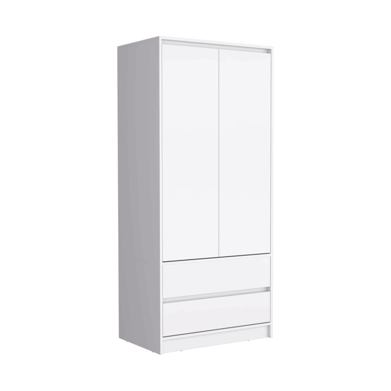 Armoire 2 tiroirs, porte double, tringle, Blanc