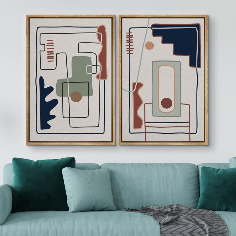 Illustration de formes abstraites de style rétro Mid-Century, Naturel, H 36 po x l 48 po