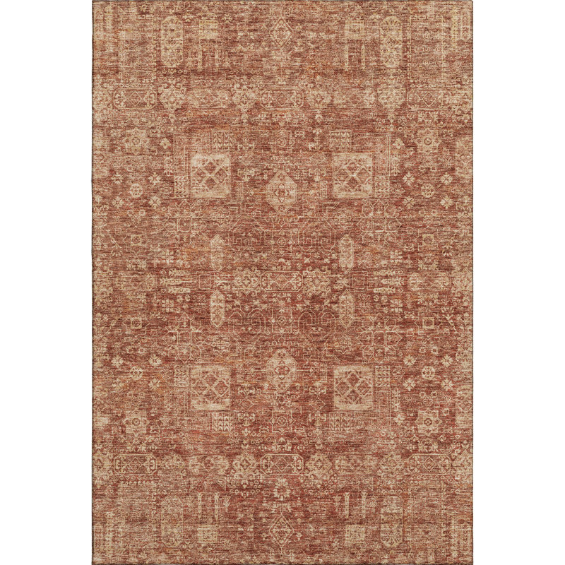 Paprika Red Washable Synthetic Rectangular Rug 2'6" x 3'10"