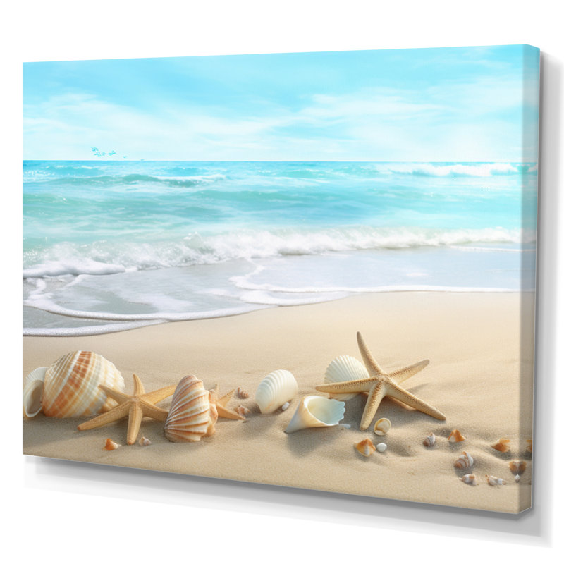 " Starfish And Seashells III ", 16" H x 32" W x 1" D, Wrapped Canvas