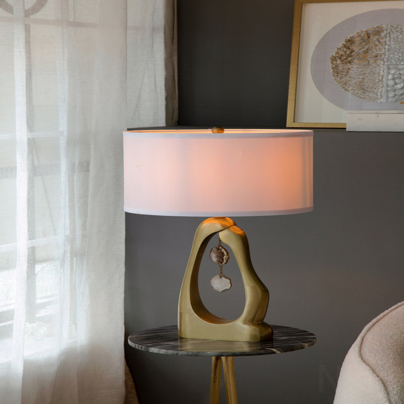Table Lamp, With White Drum Shade