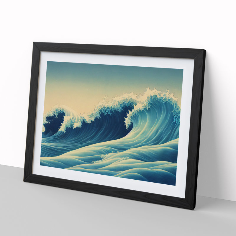 XH1022-1636X Brave Japanese Wave - Single Picture Frame Painting, Black Framed, 46cm H x 64cm W x 2cm D