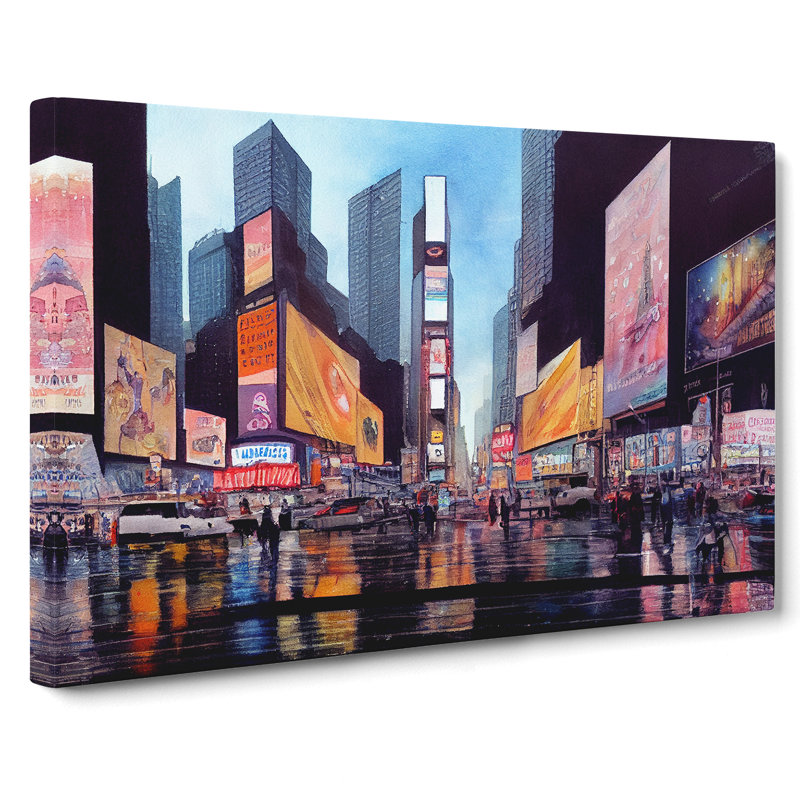 Times Square New York Watercolour Vol.1 - Wrapped Canvas Print, 50cm H x 76cm W x 3cm D