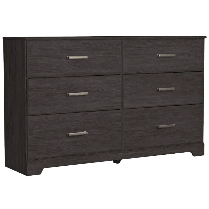 Cyme 2Pc Dresser And Mirror Set, 6 Drawers W Handles, Charcoal Black