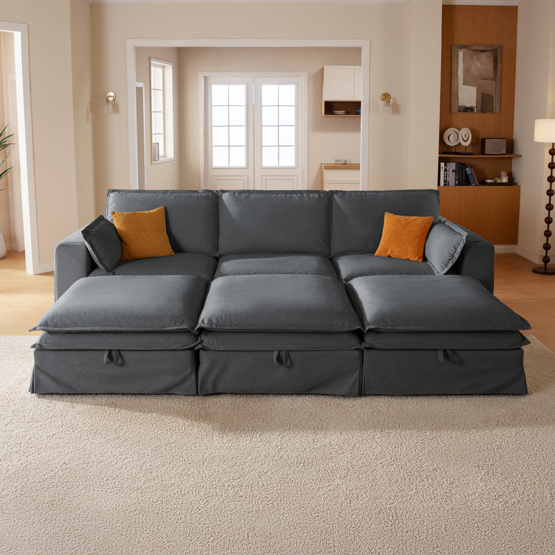 Canapé modulaire surdimensionné en tissu 125,6 po, Polyester gris