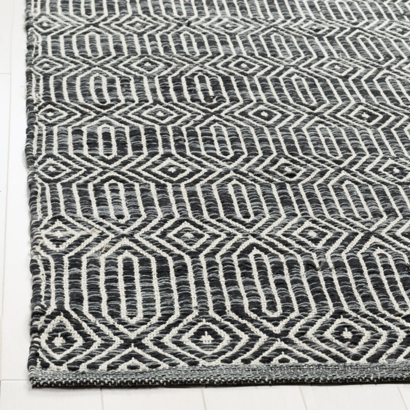 Tapis ivoire / gris foncé en coton tissé à plat à la main Dryden, Rectangle 5 pi x 7 pi