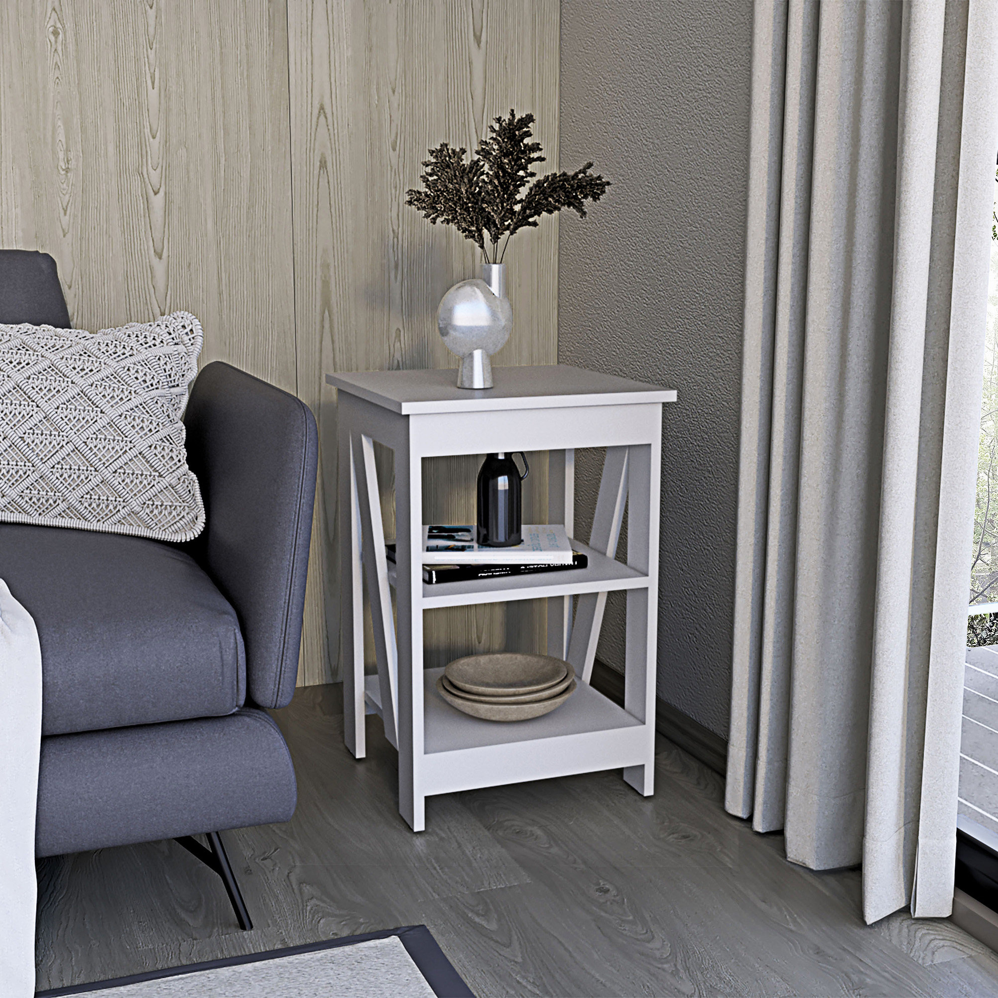 Latitude Run® Taylor End Table, Side Table, Nightstand, 3Tier Storage