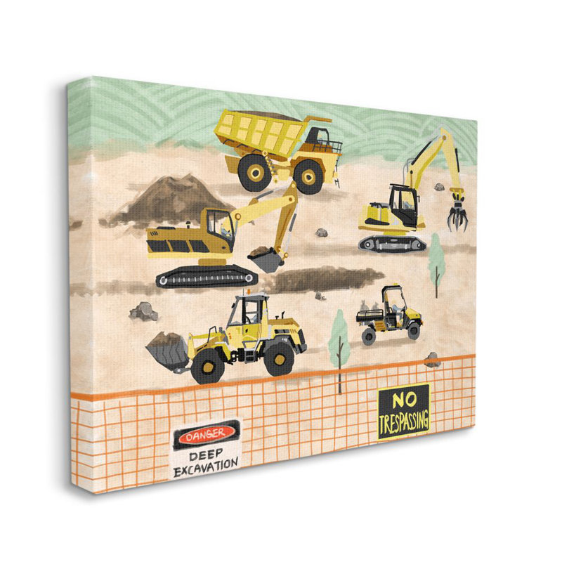 Manzella Construction Engins, dessin de peinture, Toile tendue, H 16 po x l 20 po x P 1,5 po