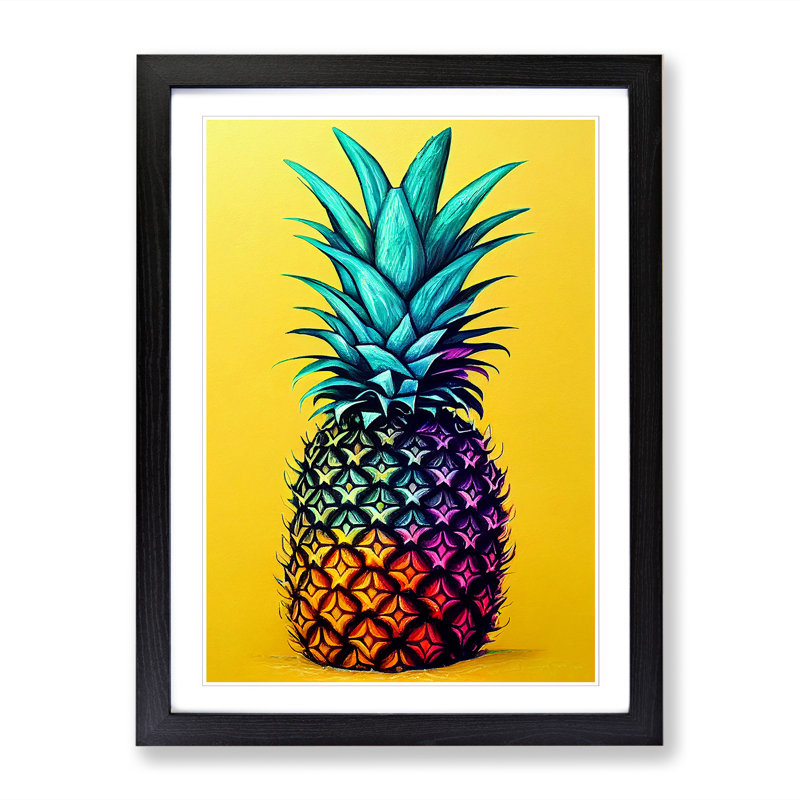 FRM-V0523-1846X Pineapple Crayon Art 1 Piece Single Picture Frame Wall Art, 34cm H x 25cm W x 2cm D, Black
