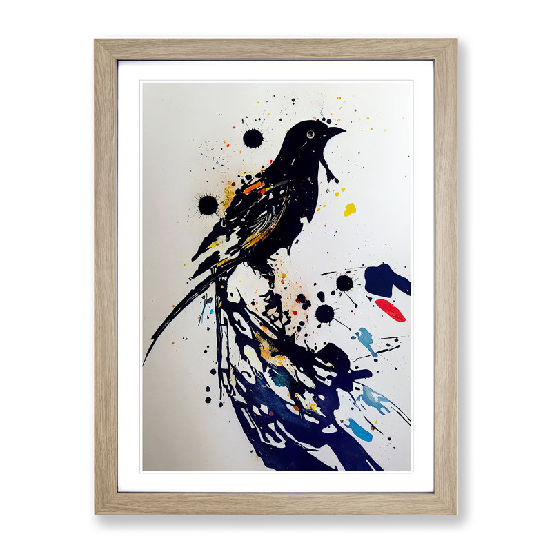 Bird Splash No.1 - Wall Art, 46cm H x 34cm W x 2cm D, Oak Framed, Oak