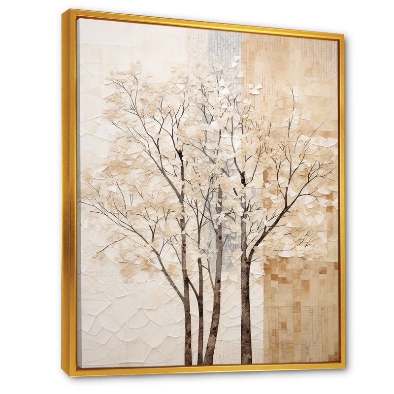 «Beige Trees Oak Solitude VII», reproduction sur toile, Cadre flottant doré, H 32 po x l 24 po x P 1 po