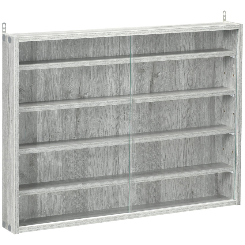 5-Tier Display Cabinet, Glass Display Case With 2 Doors And Adjustable Shelves, Wall-Mounted