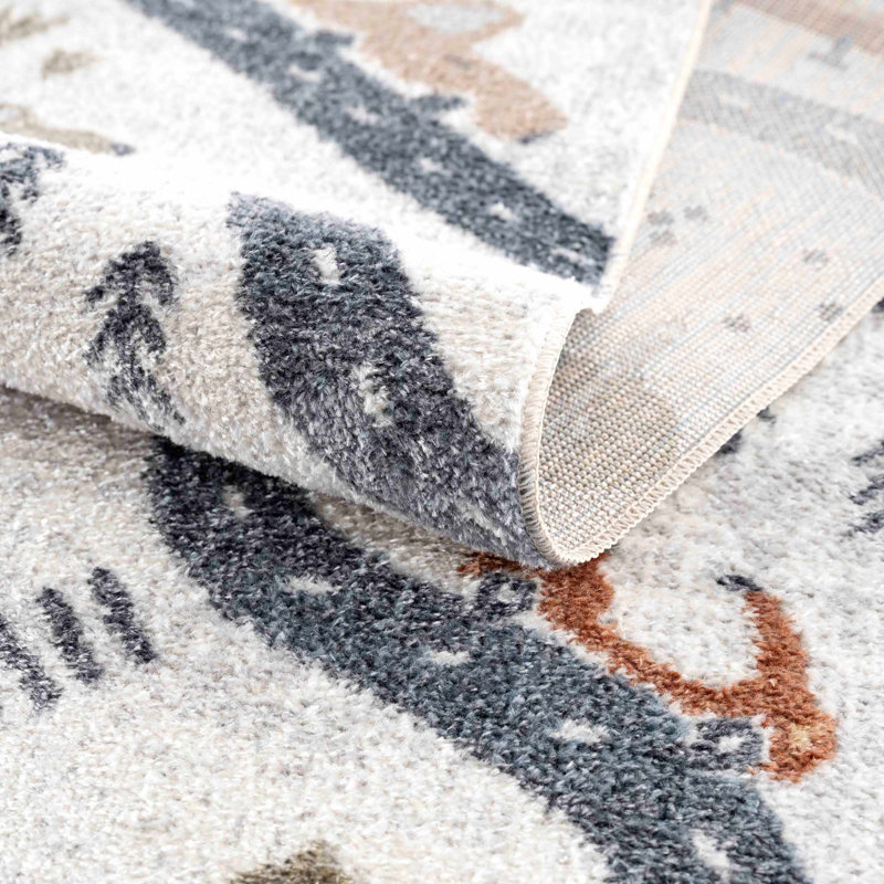Aaliyan Machine Woven Polyester Area Rug in Beige/Blue, Rectangle 5'3" x 7'