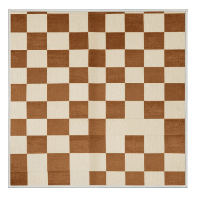 Machine Washable Checkered Beige Area Rug
