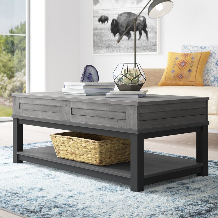 Aguila Solid Wood Lift Top Coffee Table with Storage, 1pc, Grey