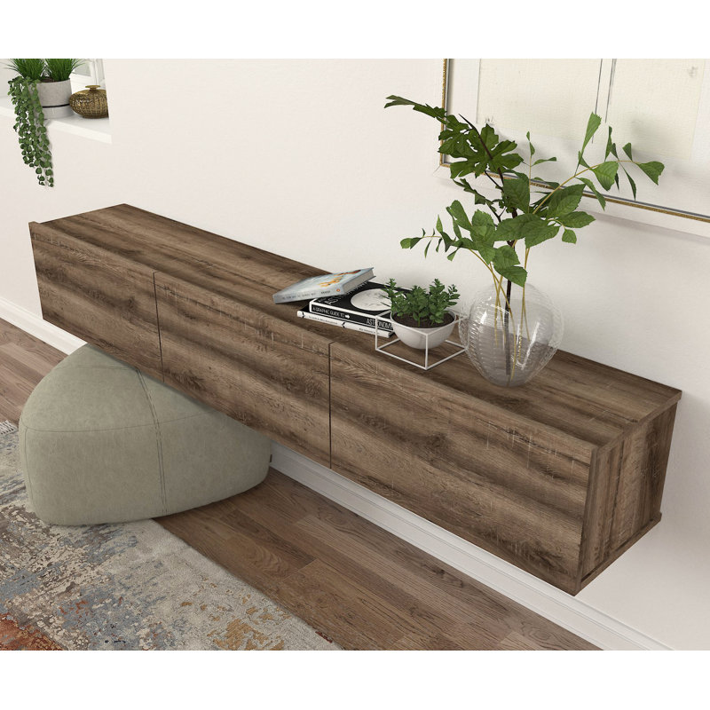 Eva 71'' W Floating Storage Credenza, Natural Wood