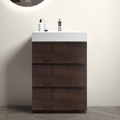 Bathroom Sink Vanity - Walnut, Maximized Storage 30" Large Basin, Stylish Design