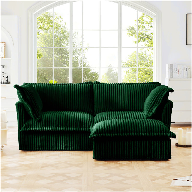 Canapé modulaire 2 places à housse avec repose-pieds convertible, sièges larges et profonds, housse amovible, gros coussins moelleux
