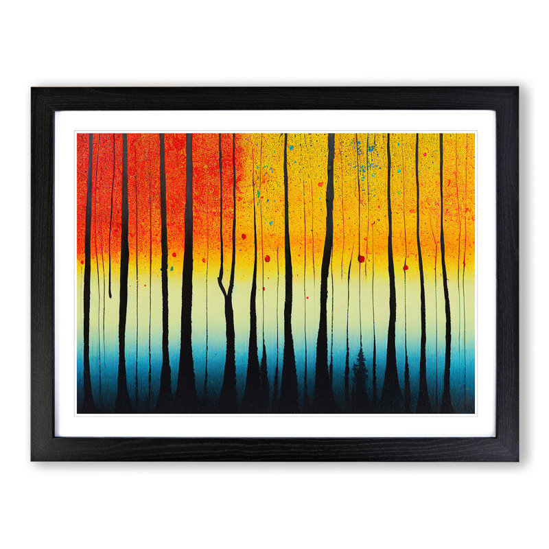 Summer Forest Paint Splatter Vol.4 Abstract - Single Picture Frame Painting, Black Framed, 46cm H x 64cm W x 2cm D
