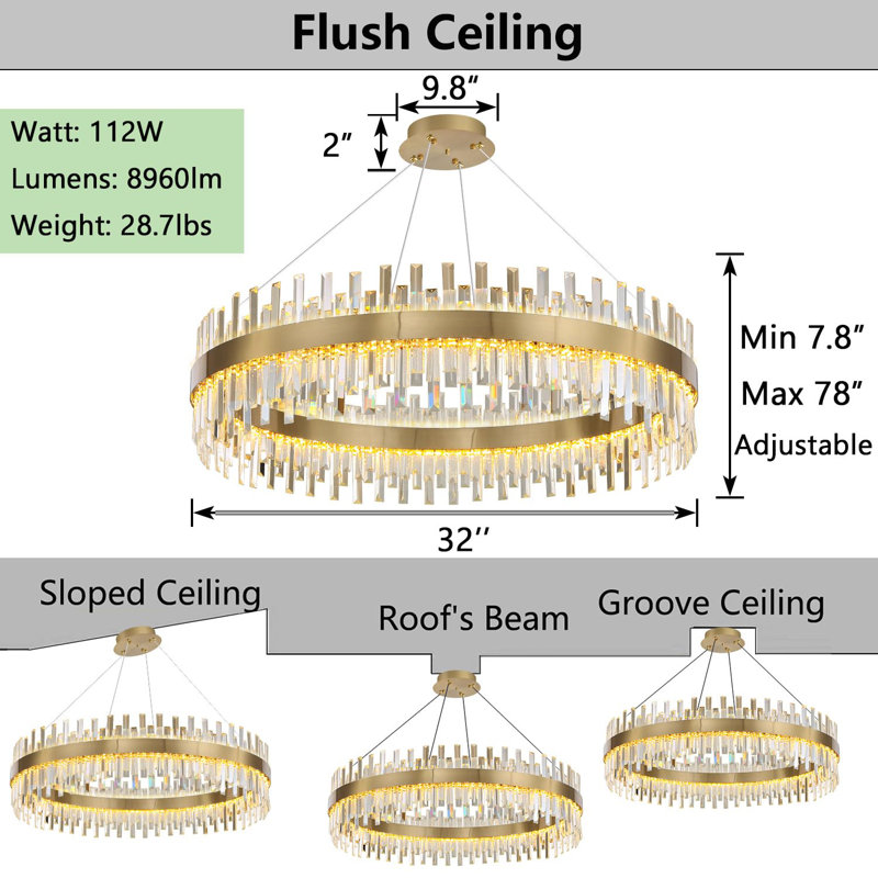 Glam Dimmable Led Crystal Chandelier, Gold