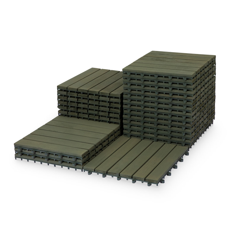 30cm L x 30cm W Solid Wood Interlocking Deck Deck Tile Kit, Muted Green