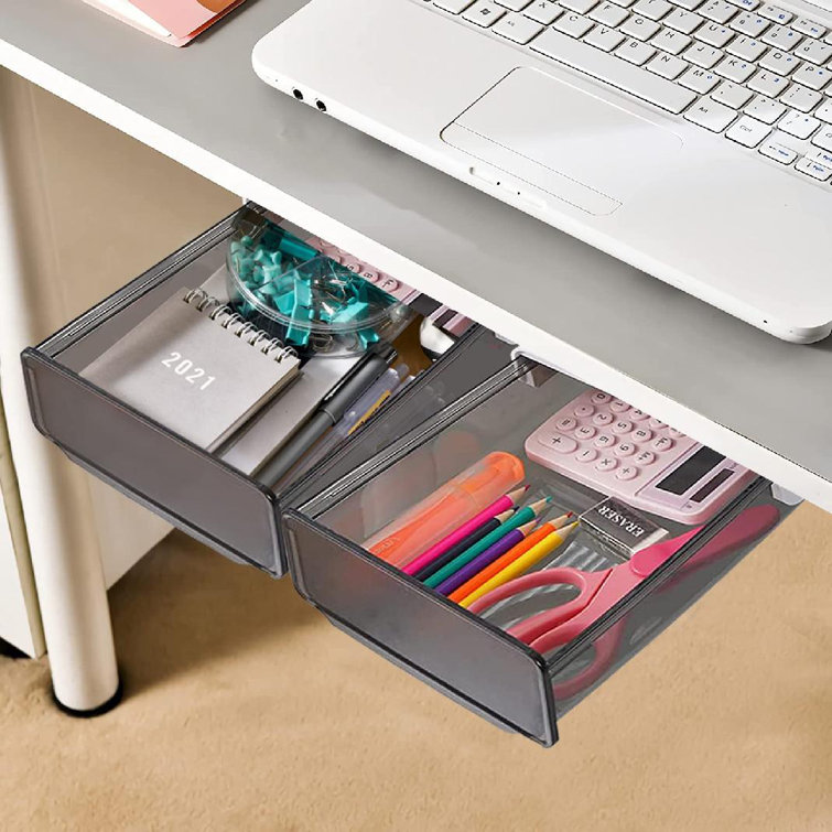 Under Desk Drawer Organizer Slide Out, Hidden Self- adhesive Under Desk  Storage Drawer with 2 Layers, Add a Drawer Under Table Storage Pencil  Drawer