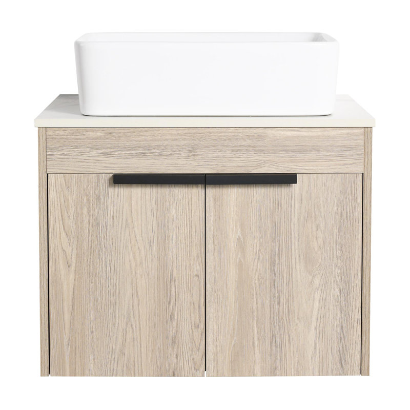 Meuble-lavabo mural de conception moderne avec lavabo en céramique et porte à fermeture en douceur, 23"