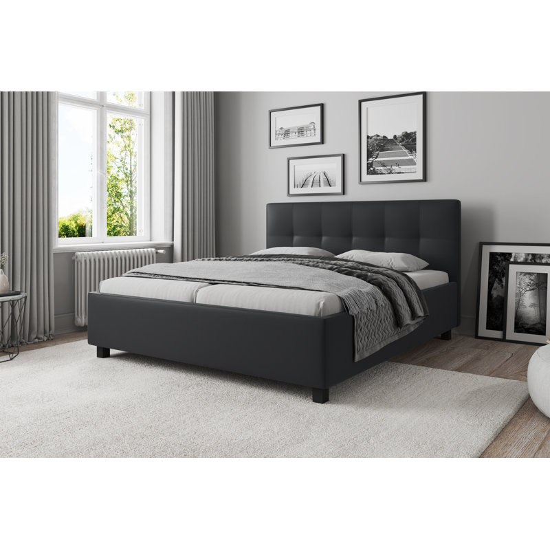 Upholstered Faux Leather Lift Up Storage Ottoman Bed with Mattress, 120 x 200 cm, Grey