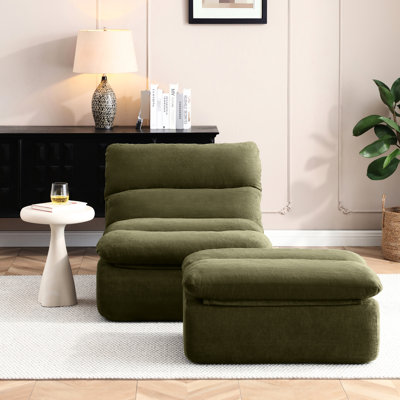 Pouf rembourré de 81 cm avec assise ergonomique, chaise longue pour adultes sur balcon, assise mi-ferme, dossier rembourré, style moderne, rembourrage en mousse et fibres, revêtement en coton.