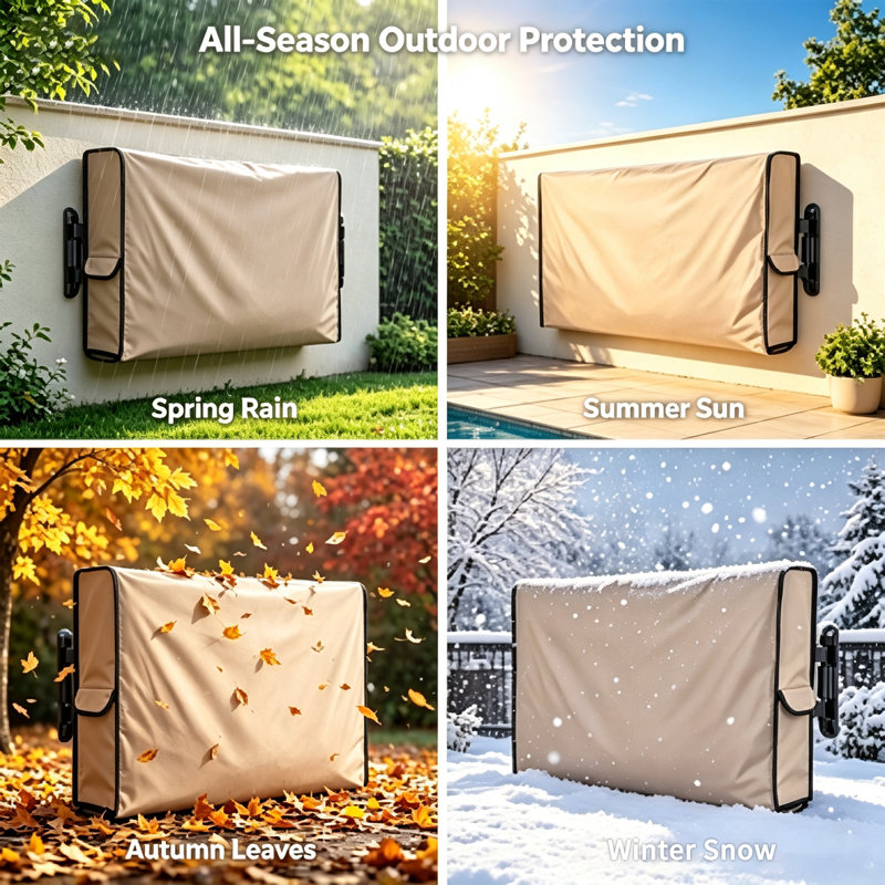Housse de télévision kaki, housse de protection anti-poussière à bord cousu sur toute la surface avec poche latérale, conception à ouverture autoagrippante, housse de télévision respirante et lavable avec sac de rangement pour téléviseur mural intérieur