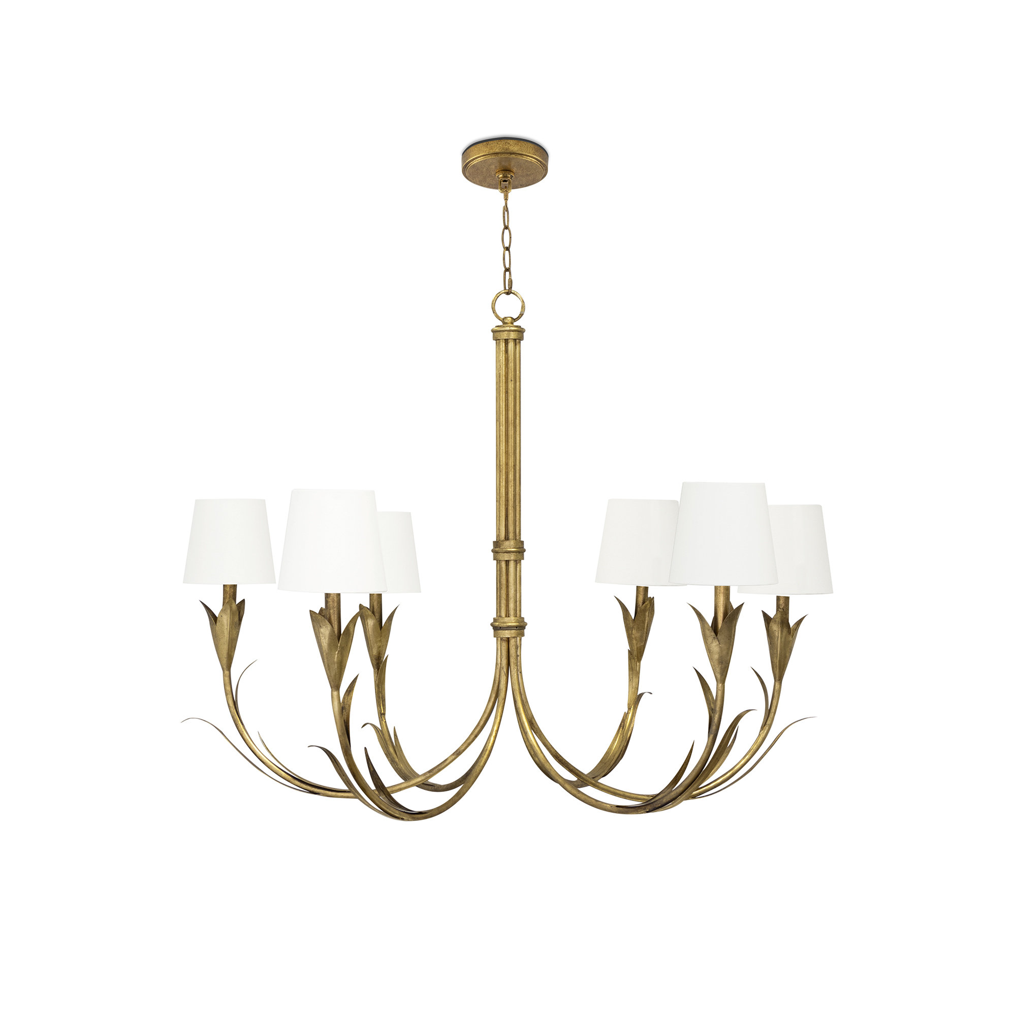 River Reed 6 - Light Dimmable Chandelier, Antique Gold Leaf