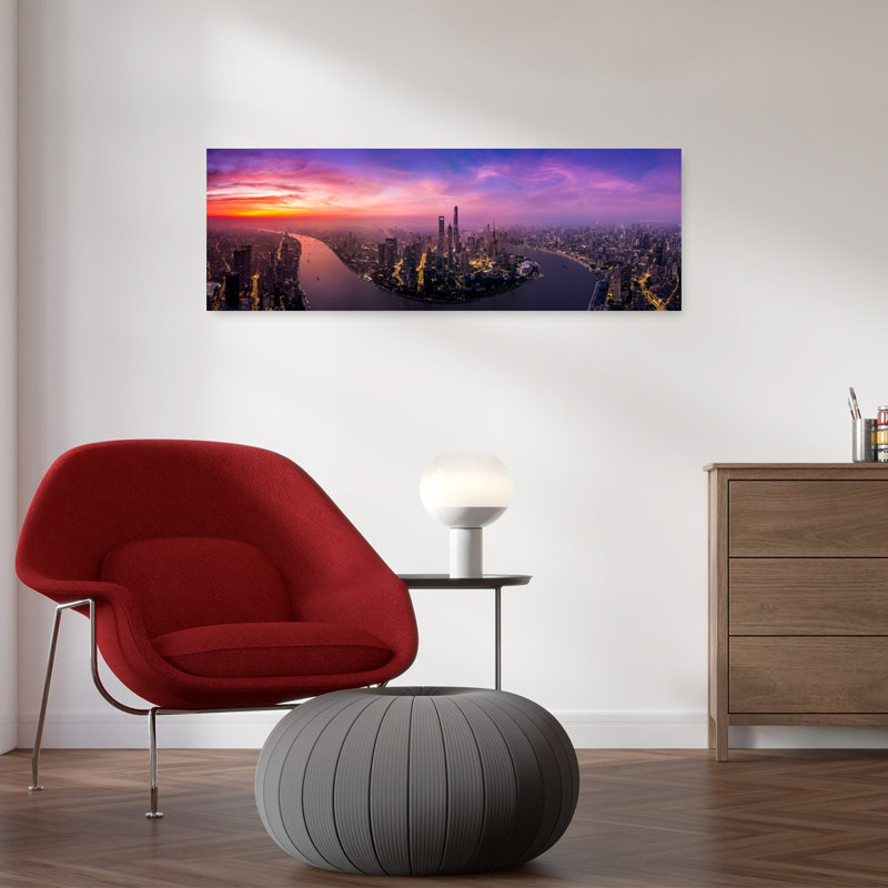 Twilight City Panorama Dramatic Modern Vibrant City Landscape Wall Art, 30.84cm H x 91.44cm W