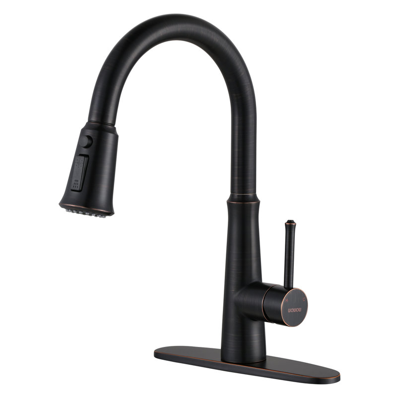 Robinet de cuisine à poignée simple en acier inoxydable avec douchette 3 modes, Bronze huilé