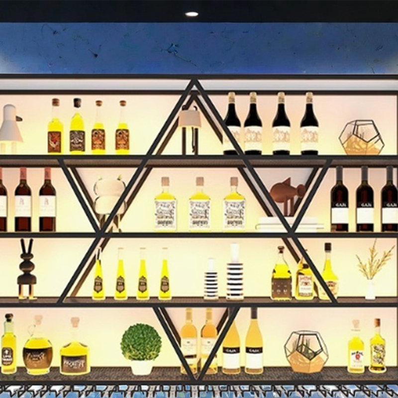 Polygonal Wall Mounted Wine Rack, 51.1" H x 70.8" W x 7.8" D