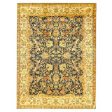 Hand Knotted Wool Oriental Area Rug in Blue And Cream