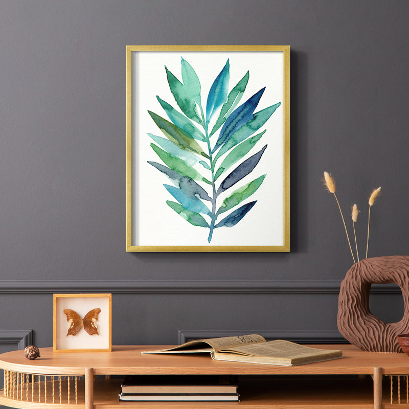 Palm Frond Flow II, reproduction encadrée - bois massif, Or, H 14 po x l 11 po