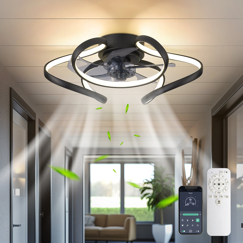 20" Ceiling Fan with LED Lights,Remote Control and App Control Ceiling Fans with Lights., Black