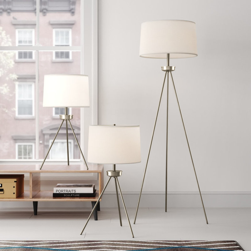Ensemble 3 pièces de lampes de table et sur pied Altraud, Nickel brossé