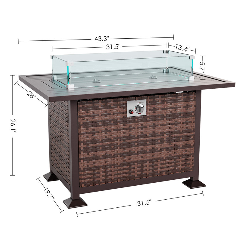 Table de foyer d'extérieur au propane en acier avec couvercle H 31,8 po x l 31,5 po Despa