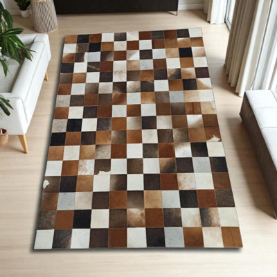Tapis en cuir de vache brun et brun_10 x 14 pi