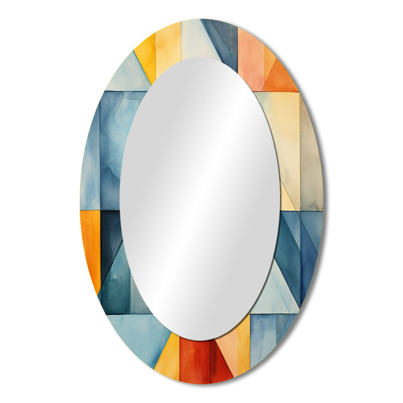 Mid-Century de couleur pastel cubes III - Grand miroir mural ovale sur métal, H 36 po x l 24 po